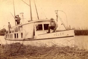 This photo of Thomas Sully's first yacht 'Helen', ca. 1893 (Photo from Southeastern Architectural Archives, Special Collections Division, Tulane University Libraries)